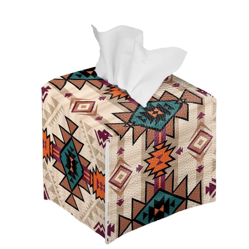 ZFRXIGN Southwestern Tissue Box Cover PU Leather Square Tissue Box