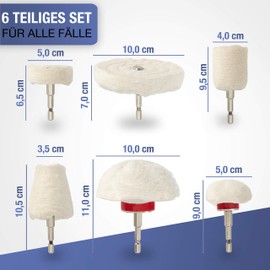 SCAZANA® Polishing Discs for Drills - X-TRA Edition with Hex Shank and Wide Polishing Disc - Polishing Set 6 Pieces Including Useful Nylon Carry Bag - Polishing Attachment Cordless Screwdriver for All Surfaces e.g. Chrome, stainless steel, aluminium, pla