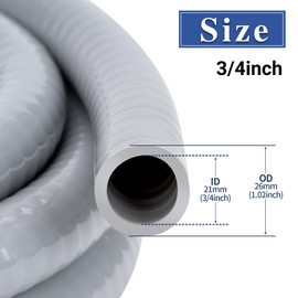 Geowaky 3/4 Inch 50 FT Liquid-Tight Conduit and Connector Kit Non Metallic Flexible Conduit Electrical Kit - 5 Straight and 3 Angle Fittings Included for Electrical Wiring