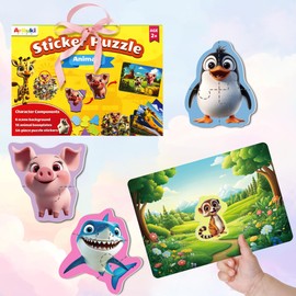 18 PCS Animal Puzzles for Toddlers 2-4, 3 Levels Step-by-Step Jigsaw Puzzles EVA Puzzles with Sitckers Montessori Toys for Fine Motor Skills & Early Learning, First Sticker Puzzle for 4 5 6