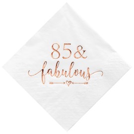 Crisky 3-Ply 85 and Fabulous Cocktail Napkins Rose Gold for Women 85th Birthday Decorations, 85th Birthday Bevergae Dessert Table Supplies, 50Pcs