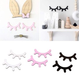 2pcs Sleepy Eyes Wall Decor Nordic Style Cute Wooden 3D Eyelash Wall Stickers Vinyl Decal Kids Nursery Baby Room Bedroom Wall Art, Gift for Baby Shower Christmas, Holiday Room Decoration (Silver)