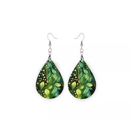 Twisted R Design Vibrant Foliage Wood Dangle Teardrop Print Earrings Jewelry