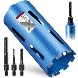 DaduoRi 4 1/2" Dry Core Drill Bit, 5/8"-11 Thread, with 3 Adapters Included: SDS Plus, SDS Max and 1/2" Hex Shank; 9.5" Drilling Depth Diamond Core Bits for Brick, Block, Concrete, Stucco, Masonry