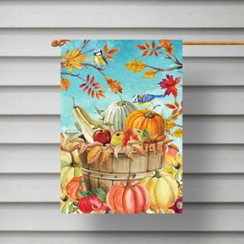 Texupday Happy Harvest Fall Pumpkins With Birds Decoration Autumn House Flag Outdoor Yard Flag 28" x 40"