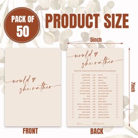 Whaline 50 Sheets Peach Bridal Shower Game Cards Double Sided Party Game Activity Cards for Would She Rather Wedding Bridal Shower Bachelorette Party Games Supplies
