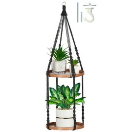 Shineloha 2 Tier Macrame Plant Hanger | Hanging Planters for Indoor Plant, Indoor Hanging Planter Shelf | Plant Hanger, Hanging Plant Holder, No Plant/Pot Included (Large, 12" Shelf)
