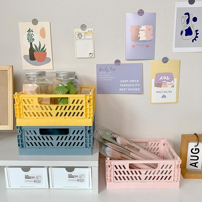 4 Pieces Foldable Storage Baskets, Small Collapsible Storage Crates Multifunctional