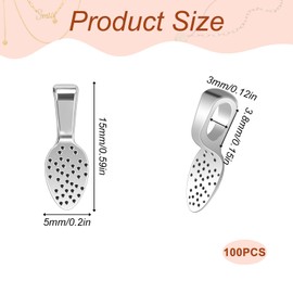 100 Pcs Silver Plated Small Pendant Bails, Spoon Glue On Bails Pendants Flat Pendant Bails Jewelry Bails Necklace Bails Oval Glue On Earring Bails for DIY Crafts and Jewelry Making Supplies