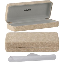 Hard Shell Eyeglass Case 1 Pack (Beige) with Cleaning Cloth – Fits Small & Medium Frames, Reading, Blue Light Glasses