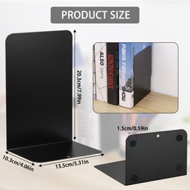 JIANTA Book Ends, Heavy Duty Metal Bookends, 2 Pairs/4 Pieces Book Stopper, Large Book Ends Support for Shelves, Black Non-Slip Bookshelf Holder Stand for Home, Office, Library, School