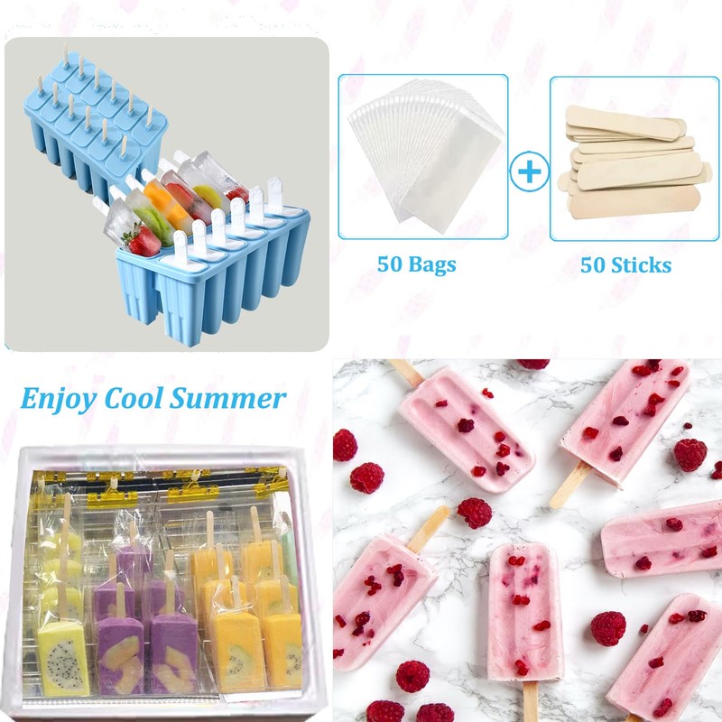 Silicone Popsicle Molds with Sticks Wpunwen 12 Cavity Ice Popsicle