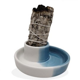 Dorephine Sage Holder, White Sage Burner, Smudge Bowl, Palo Santo Holder, Incense Holder, Incense Holder Bundle, Sage Holder for White Sage Bundle and Palo Santo (Sage Not Included) (White-Blue)