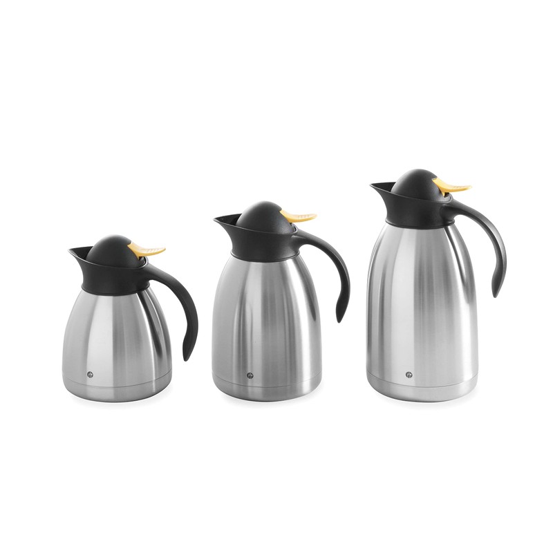 HENDI Insulated Jug with Yellow Press Closure, Double-Walled, Coffee Pot,