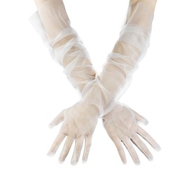 Feelorna Women's Long Tulle Gloves, Elegant Long Sheer Gloves Wedding Bridal Gloves for Evening Opera Party Cosplay Costumes (White)