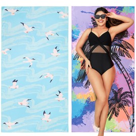 2 Pack Microfiber Beach Towel Quick Drying, Extra Large 71" x 35" Sand Free Lightweight Thin Towels for Travel Swimming Yoga Camping Picnic Vacation Beach Accessories Gift Seagull & Coconut Tree