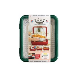 Fancy Panz Premium Dress Up & Protect Your Foil Pan, Made in USA. Hot/Cold Gel Pack, One Half Sized Foil Pan & Serving Spoon Included. Stackable for easy travel. (Green)