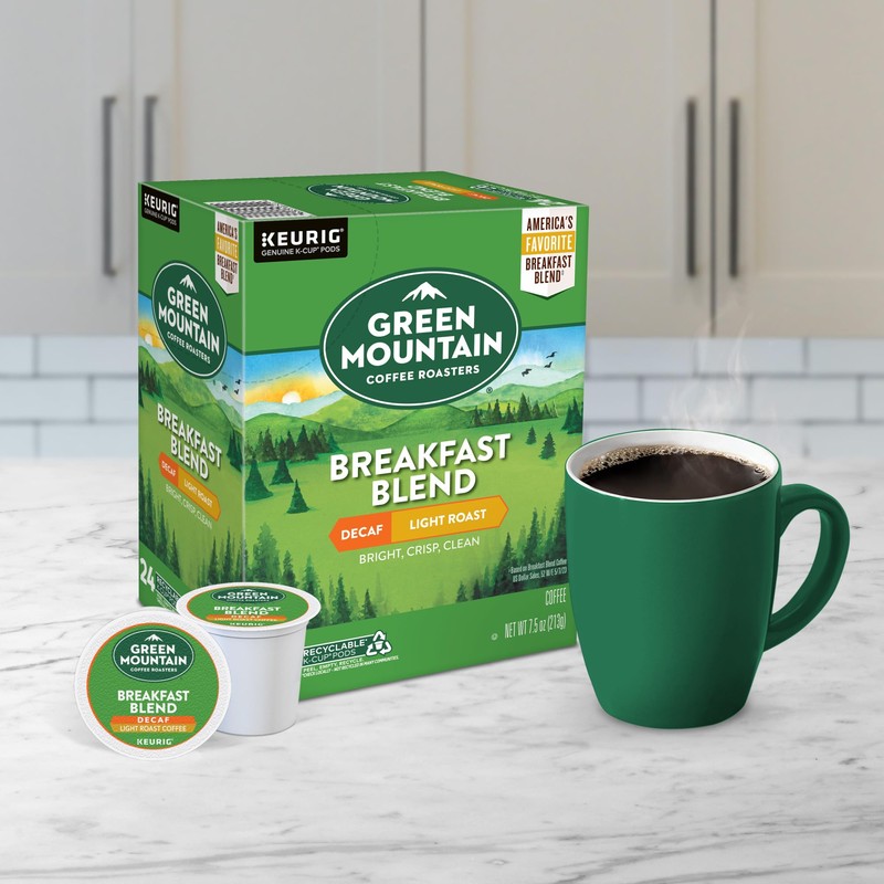 Green Mountain Coffee Roasters Breakfast Blend Decaf Coffee, Keurig Single