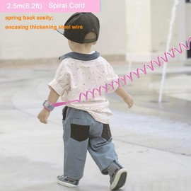 Ineffbb Baby Reins Walking Harness Anti Lost Safety Wrist Cuff with Lock + 2.5m Bungee Straps Link for Toddlers, Kids, Children-Pink