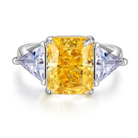 4 Carat Promise Ring Radiant Cut Lab Simulated Diamond Sterling Silver Three Stone CZ Engagement Ring for Her, 8, Sterling Silver, Cubic Zirconia