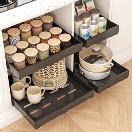 THMINS 4 Pack Heavy Duty Pull Out Cabinet Drawers - 21" Deep Expandable (12.6"-20.5") Kitchen Organizer (Black)