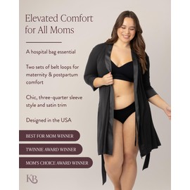 Kindred Bravely Emmaline Maternity & Nursing Robe for Hospital Bag, Labor & Delivery (Black, 1X/2X)