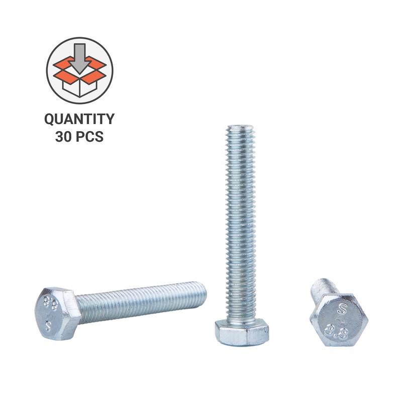 Pack of 30 DIN 933 Steel Hex Screws M8 x