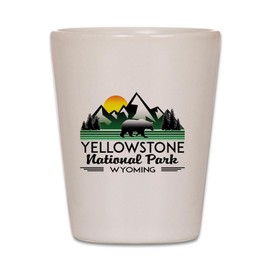CafePress YELLOWSTONE NATIONAL PARK WYOMING MOUNTAINS EXPLOR Unique and Funny Shot Glass