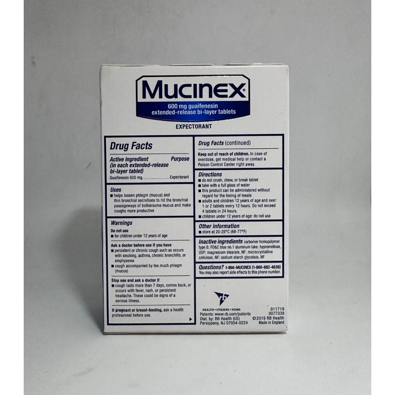 Mucinex 12 Hour 600mg Chest Congestion Expectorant 68 Tablets, EXP:
