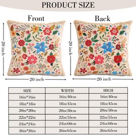 HZYKDWD Floral Pillow Covers 50x50 cm Set of 2,Beige Farmhouse Floral Pillow Covers Decor Double Sided Pattern Cushion Cover Soft Pillow Case Living Sofa Room Bed Porch Patio Square Pillow Cover