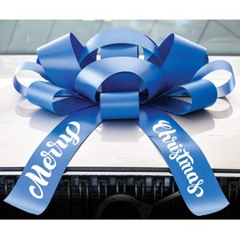 CarBowz Big Merry Christmas Car Bow, Giant 30" Bow, Non Scratch Magnet, Weather Resistant Vinyl (Blue)