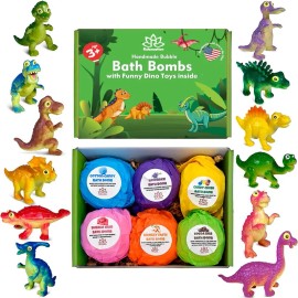 Relaxcation 6 Bath Bombs for Kids with Funny Dinosaurs Toys by Relaxcation