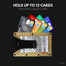 navor Minimalist Carbon Fiber Wallet in Gold - RFID Blocking Minimalist Wallet for Men & Women Credit Card Holder with Money Clip - Secured & Slim Metal Business Card Cases