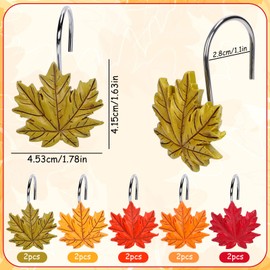 JarThenaAMCS 12Pcs Fall Leaves Shower Curtain Hooks 6 Colors Curtain Rings Autumn Thanksgiving Harvest Decorative Curtain Hanger Hooks for Living Room Bedroom Bathroom