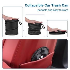 Kincown Car Trash Can, 2 Packs Mini Collapsible Pop-up Car Garbage Can, Waterproof Hanging Car Trash Bag with Velcro, Car Trash Bin, Black