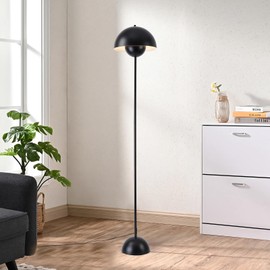 LUSTORM 1 Modern Black Tall Standing Floor Lamp, Mid Century Bud Bright Floor Lamps for Living Rooms & Bedrooms, Lighting Lamp Metal Floor Lights for Reading (Black)