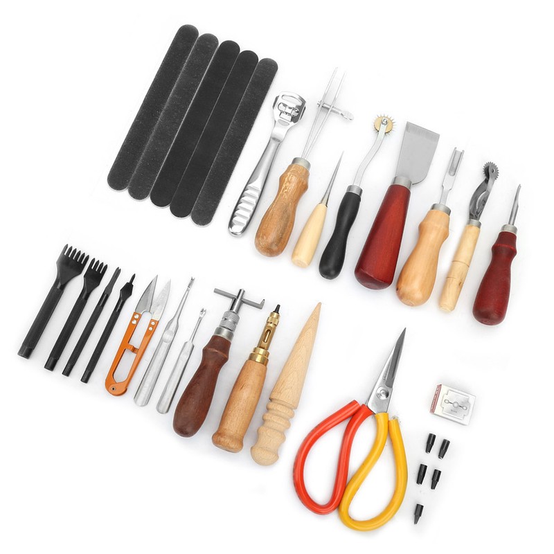 18pcs Leather Craft Working Punch Tools Kit Sewing Stitching Carving