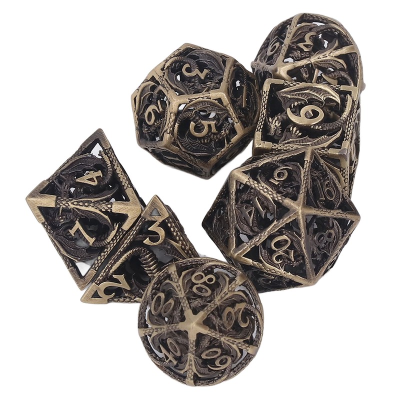 7pcs Copper Dice Set Polyhedral Hollow Clear Number Balancing Table