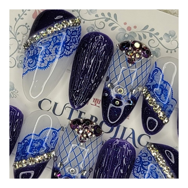 Blue Night Handmade Nail Tips - Almond S / 블루