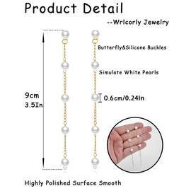 Wrlcorly Pearl Earrings for Women 14K Gold Drop Dangle Earrings Cubic Zirconia Leaf Stud Simple Wedding Earrings for Brides Tassel Earring Statement Jewelry Gifts Gold Silver Tone