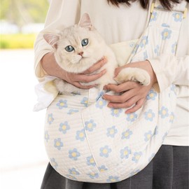 Floral Print Pet Carrier Bag for Small Dogs and Cats, Hands-Free Design Pet Bags(Blue Floral, Small)