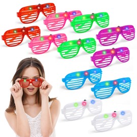 AUTOWT 12 Pcs de Gafas de Neón LED, 6 Colores que Brillan en la Oscuridad con 3 Modos de Luz, Gafas con Obturador que Brillan Oscuridad Suministros para Fiestas de Navidad Regalos para Niños y Adultos
