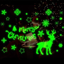 HAKUKU Pegatina de Decoración Navideña Luminosa, 68 piezas Luminosas de Alce de Navidad, Pegatina de Ventana de Copo de Nieve Decoración de Pared para Fiesta