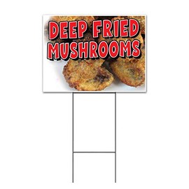 Deep Fried Mushrooms (18" x 24") Yard Sign, Quantity Discounts, Multi-Packs, Includes Metal Step Stake, Bandit, New, Advertising, USA