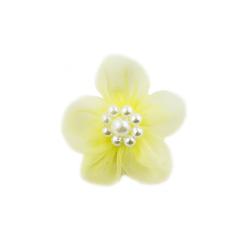 HAND® Light Yellow Organza Flower Sew On Trims with Pearl
