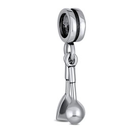 Chef Cook Culinary Graduation Kitchen Utensils Spoon Fork Dangle Charm Bead For Women Oxidized .925 Sterling Silver Fit European Bracelet