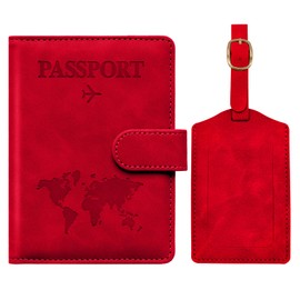 Toctax Passport Cover and Suitcase Tag Set, Passport Case with RFID Blocker, Passport Organiser, Passport Cover for Men and Women, Passport Cover for Travel Essentials, B-red, Modern
