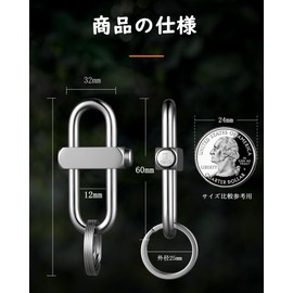 TISUR Car Key Chain, Double Ring, Keychain, Carabiner Hook, Keychain, Stylish, Silver/Carabiner + Stainless Steel Double Ring