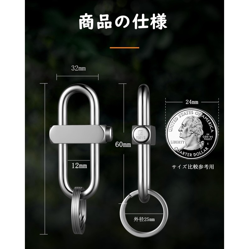 TISUR Car Key Chain, Double Ring, Keychain, Carabiner Hook, Keychain,