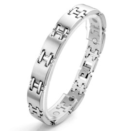 Zysta Stainless Steel Jewellery Men's Magnetic Bracelet Curved Magnetic Bangle Silver, Stainless Steel